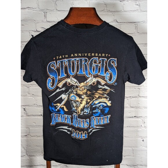Sturgis Black Hills Rally 2014 74th Anniversary T-Shirt XS Black Double Side USA - Picture 5 of 8